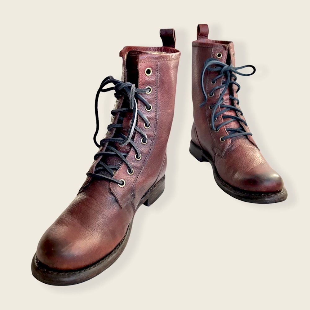 Frye Veronica Combat Dark Brown Leather Lace Up Boots - Picture 14 of 16